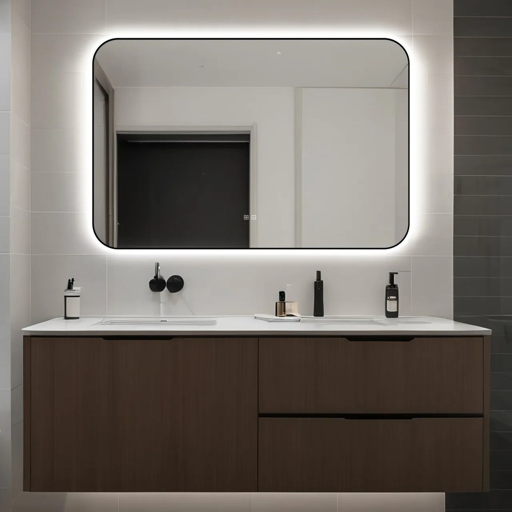🪞 Oglindă LED cu Touch și Funcție Dezaburire – Ramă Negru, 120x80 cm, Model J187-12080 Smack