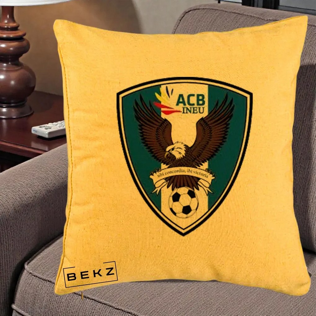 Perna Personalizata ACB Ineu Fotbal, 40x40 cm, Galben, Husa Detasabila, Perna Inclusa, BEKZ®