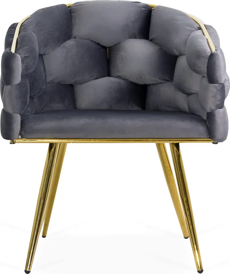 Scaun living gri din catifea cu picioare aurii metalice BUC 251