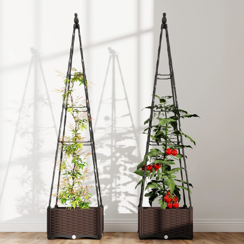 Outsunny Jardinieră cu Grilaj Metalic pentru Plante Cățărătoare Ghiveci din PP cu Orificii de Drenaj și Dopuri 40x40x175 cm | Aosom Romania