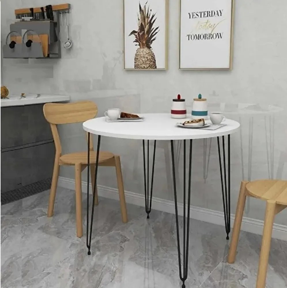 Masa bucatarie rotund texturata, alb, Homs 70x70x75 cm, A0047
