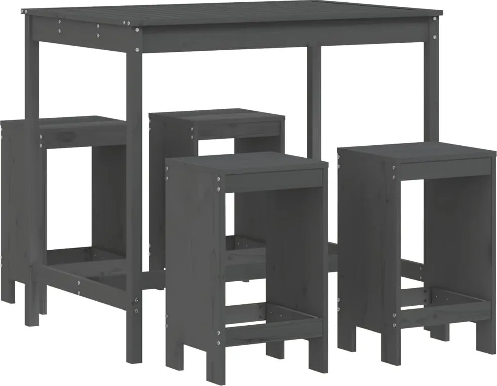 vidaXL Set mobilier bar pentru grădină, 5 piese, gri, lemn masiv pin