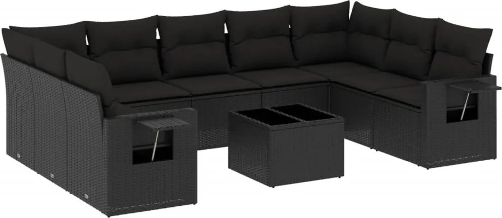 vidaXL Set canapele de grădină cu perne, 10 piese, negru, poliratan