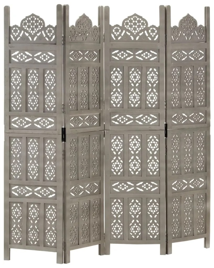 vidaXL Paravan cameră sculptat manual 4 panouri gri 160x165 cm mango