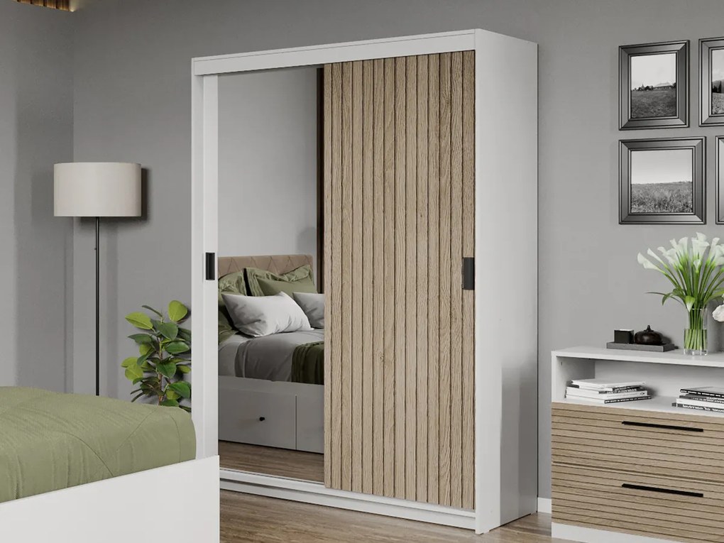 Set mobila dormitor 4 piese Cedric Natur cu oglinda C24