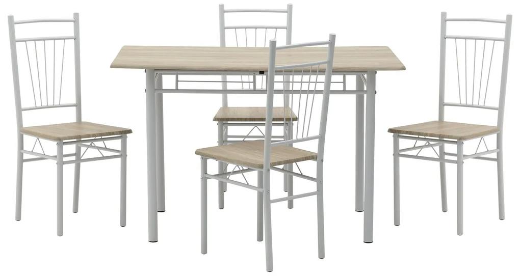 Set dining/bucatarie InArt, masa si 4 scaune, 120x69x75 cm, lemn de mesteacan/fier
