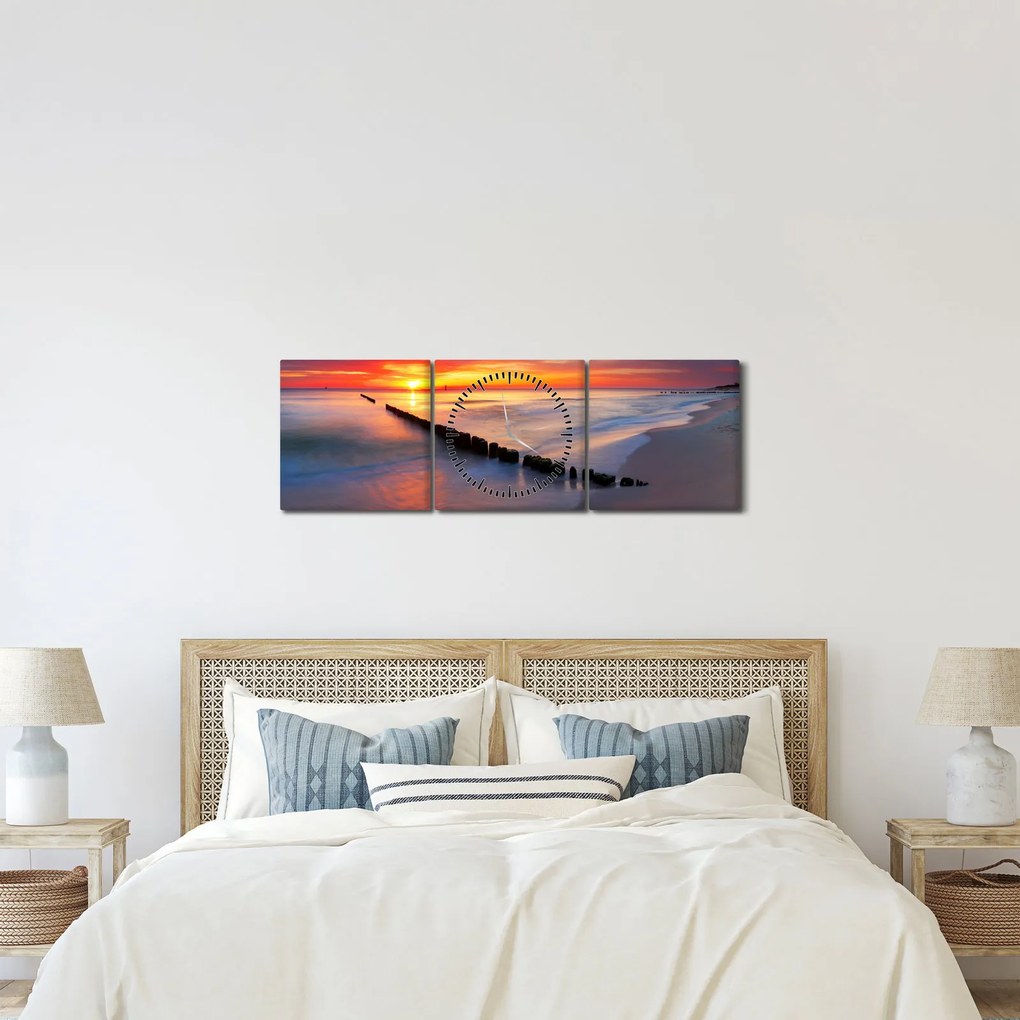 Tablou - Apus de soare, Marea Baltică, Polonia (cu ceas) (90x30 cm)