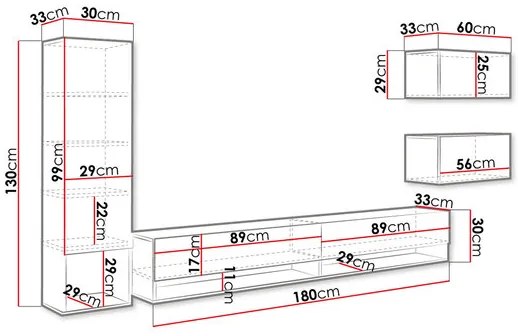 Mobilier living Wilandra (wotan + Negru lucios ) (fără iluminat). 1054039