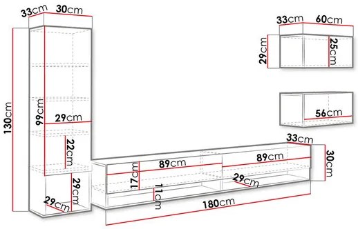 Mobilier living Wilandra (wotan + Negru lucios ) (fără iluminat). Promo -17%. 1054039
