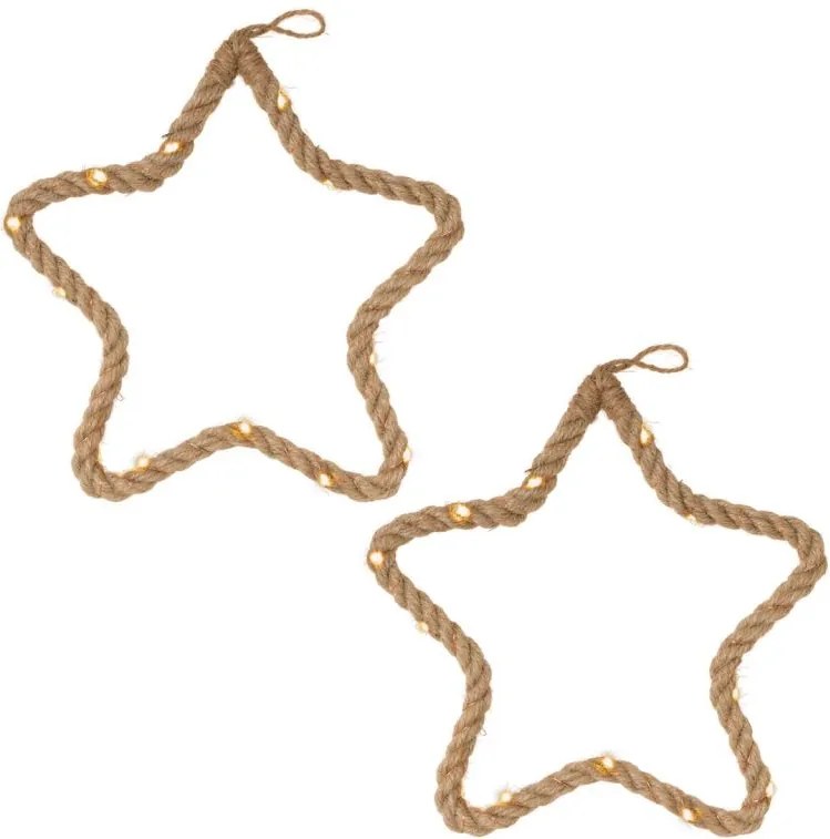 Decorațiune stea de Crăciun, 15 LED-uri, alb cald, 2 bucăți