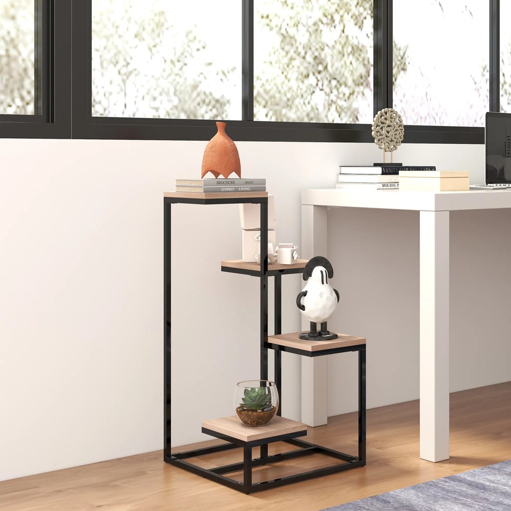 Outsunny Stand de Flori pe 4 Niveluri, Raft de Colt pentru Plante, Suport de Expunere pentru Ghivece, pentru Camera de Zi, Terasa, Balcon, Maro