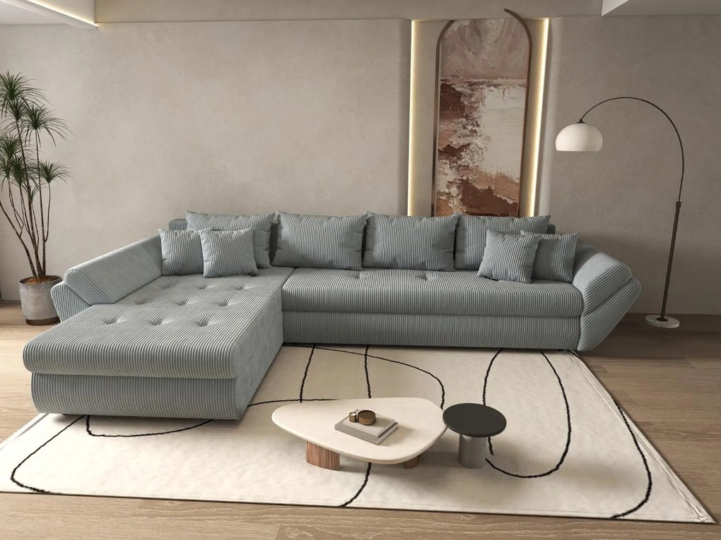 Colțar extensibil dumonde cu ladă de depozitare si sezut confortabil din spuma high-density, Loana XL Zoom Grey 335x185 cm