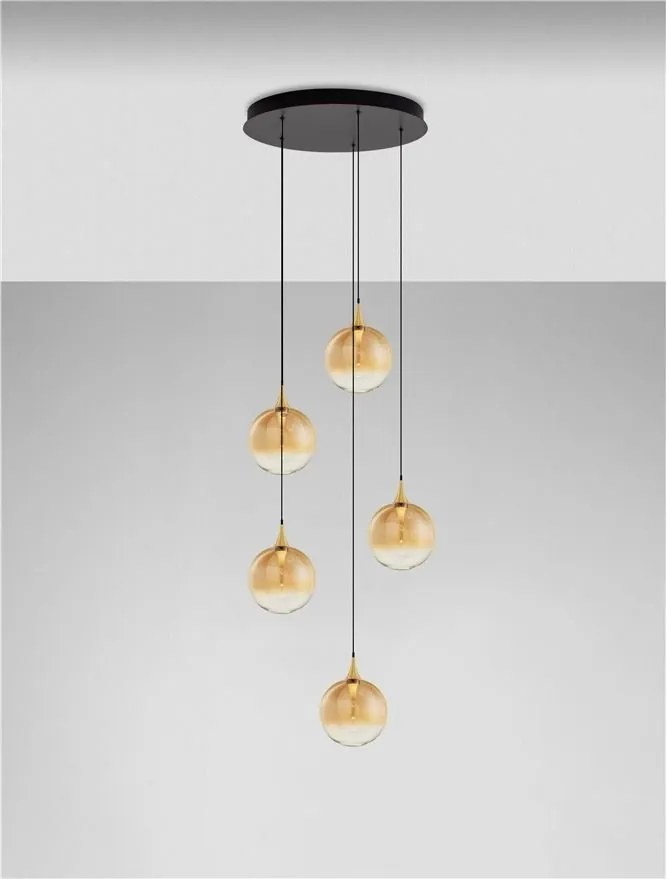 Lustra moderna cu 5 pendule LED, Metal, Sticla, Champaign, ORENDA