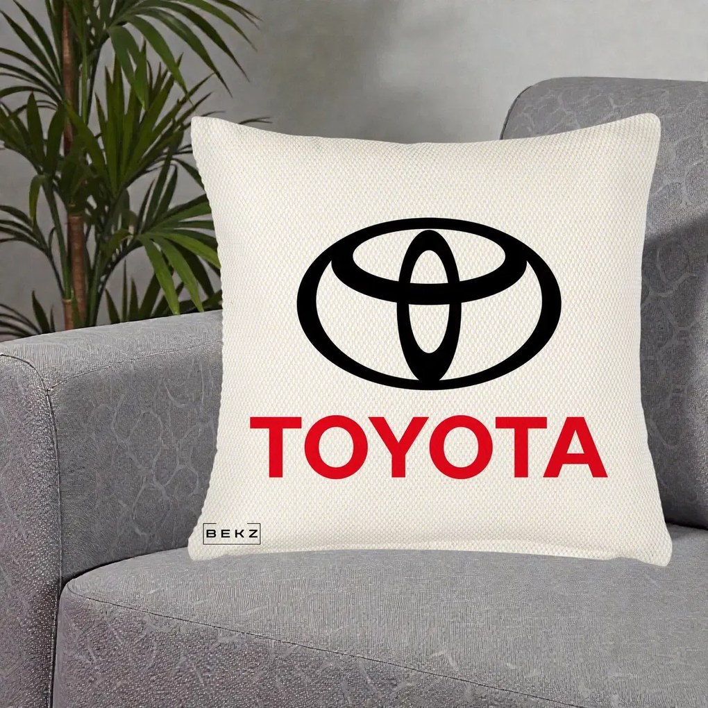 Perna Personalizata cu emblema Toyota, 40x40 cm, Crem Reliefat, Husa Detasabila, Perna Inclusa, BEKZ®