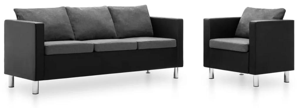 275504 vidaXL Set canapea, 2 piese, negru și gri deschis, piele ecologică