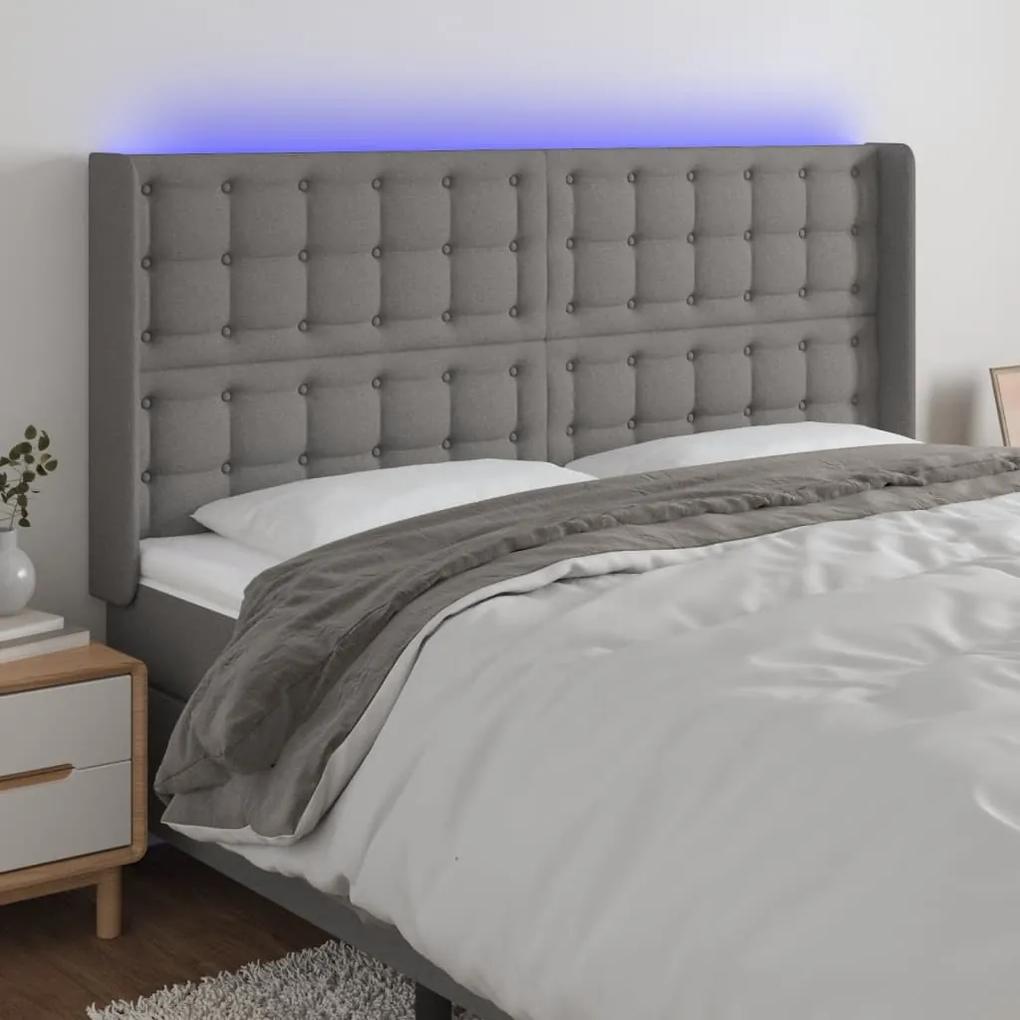 3124497 vidaXL Tăblie de pat cu LED, gri închis, 183x16x118/128 cm, textil