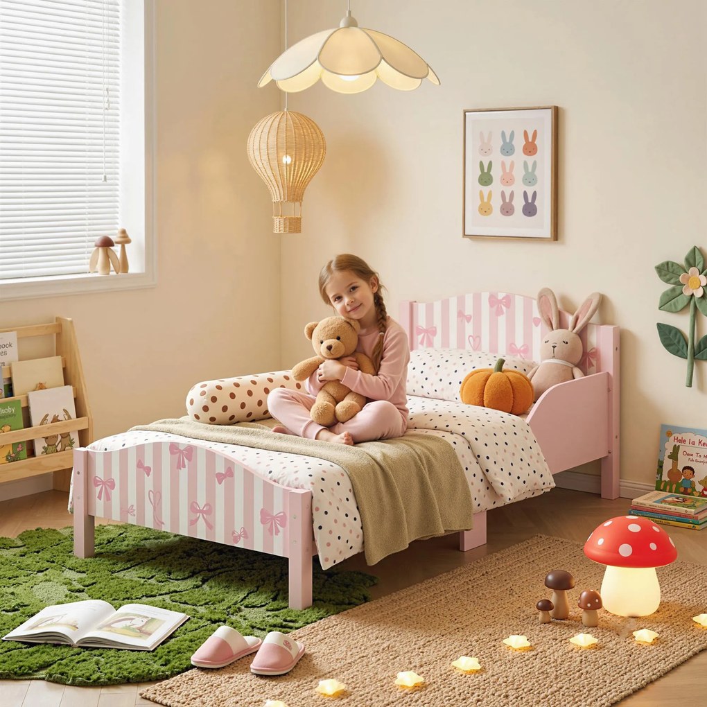 AIYAPLAY Pat Montessori pentru Copii 3-6 Ani Design în Formă de Fundă cu Protecții Anti-cădere, 146 x 76,5 cm, Roz | Aosom Romania
