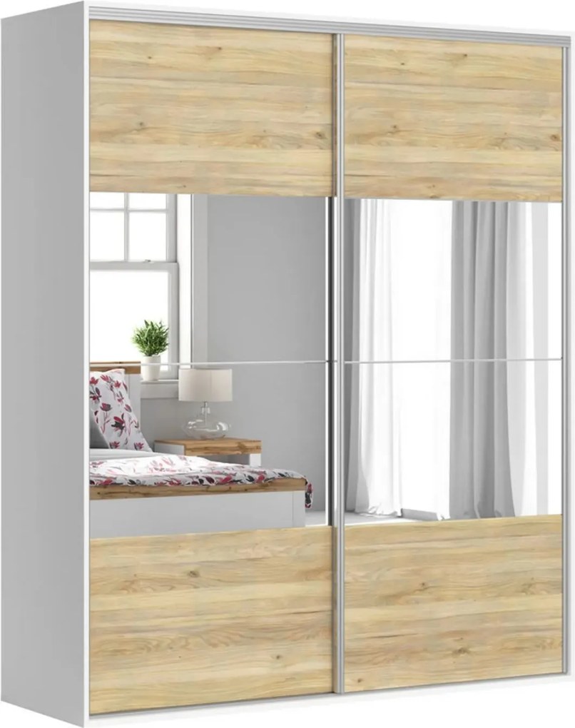 Dressing FLEX, alb/stejar, PAL, cu 2 usi, 200x66x240 cm