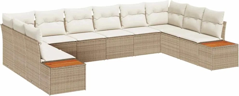 vidaXL Set de canapele pentru grădină cu pernă 10 pcs Bej Rattan poli