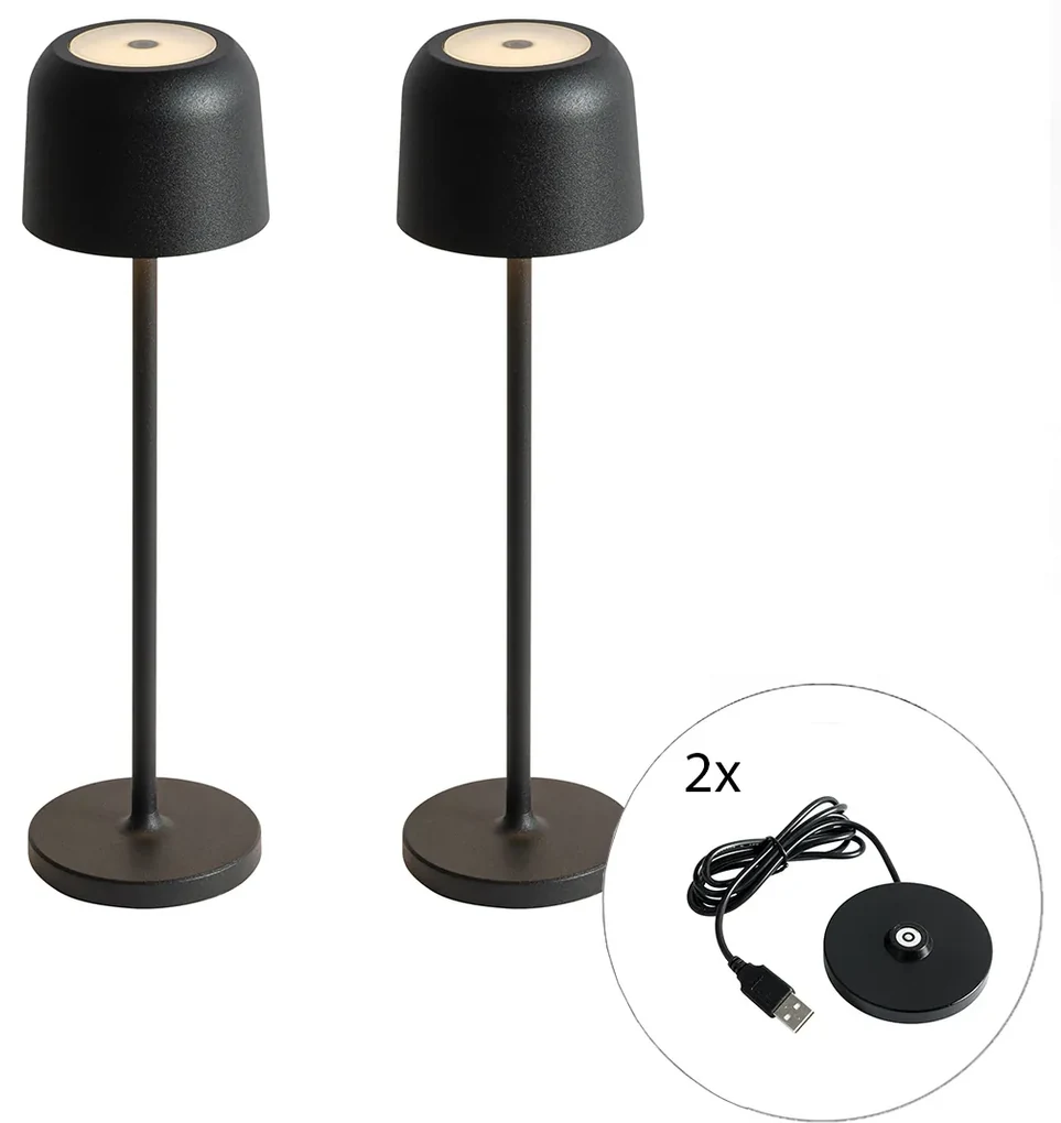 Set de 2 lămpi de masă ciupercă negre, inclusiv stație de încărcare - Raika