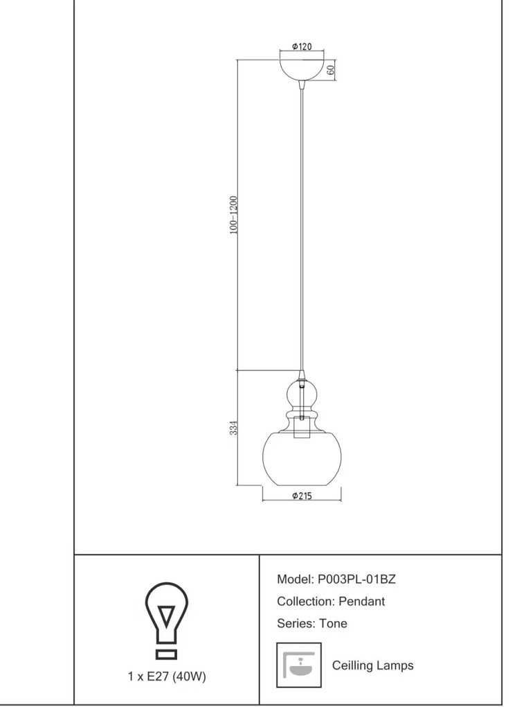Pendul design modern 21,5cm Tone MYP003PL-01BZ
