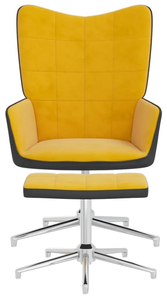 327871 vidaXL Scaun de relaxare cu taburet, galben muștar, catifea și PVC