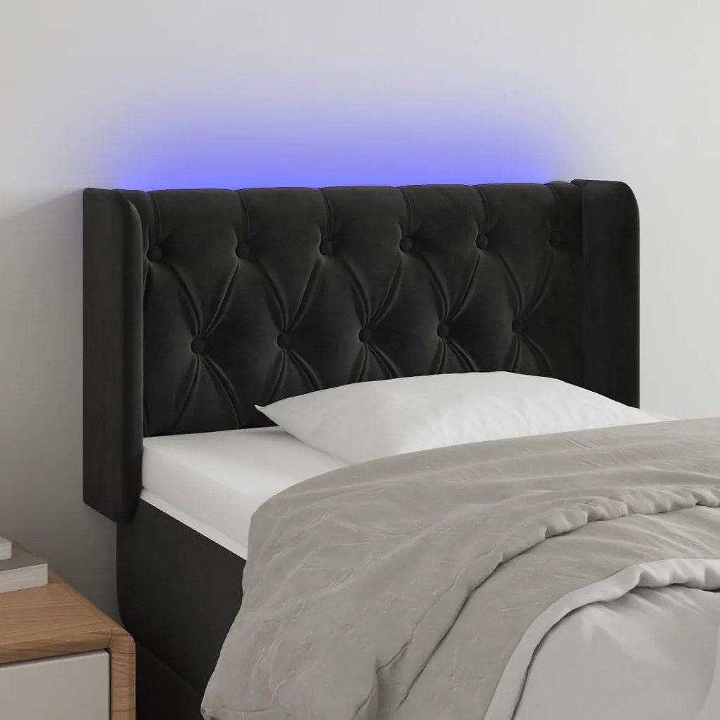 3123604 vidaXL Tăblie de pat cu LED, negru, 83x16x78/88 cm, catifea