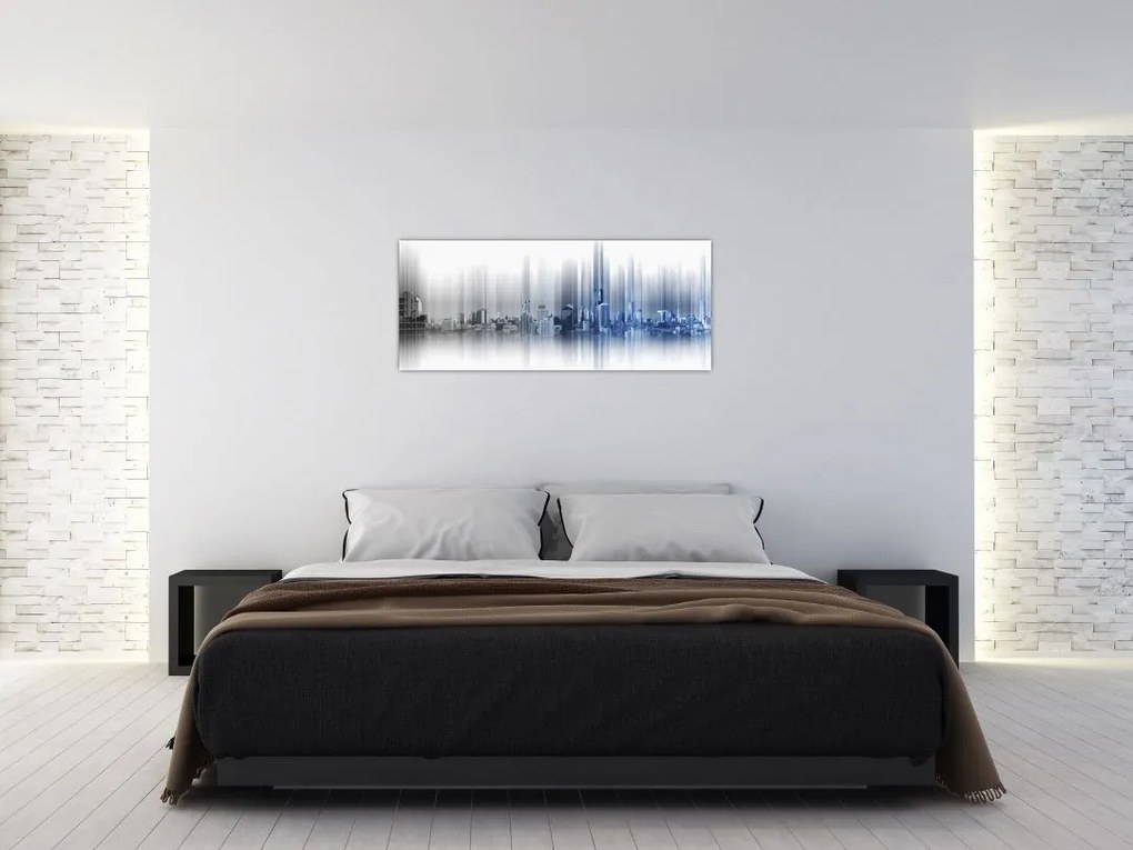 Tablou - Panorama orașului, albastru-gri (120x50 cm)