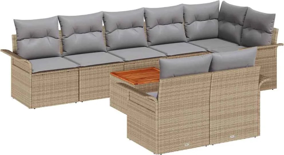 vidaXL Set de canapele pentru grădină 9 pcs Beige și gri deschis