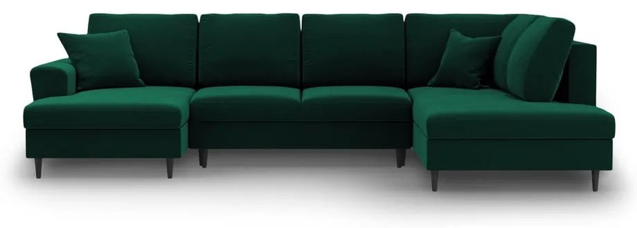 Colțar verde extensibil, cu spațiu de depozitare cu tapițerie din catifea (cu colț pe partea dreaptă-în formă de "U") Kyoto – Cosmopolitan Design