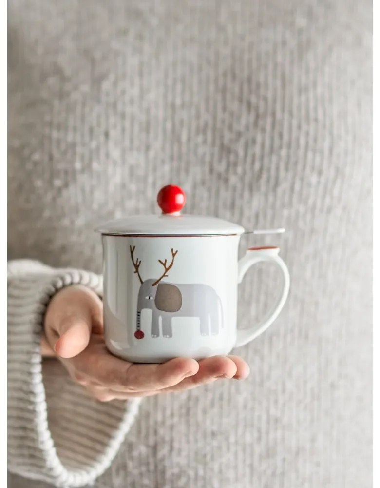 Cană crem cu filtru din gresie 300 ml cu model de Crăciun Valentin – Bloomingville