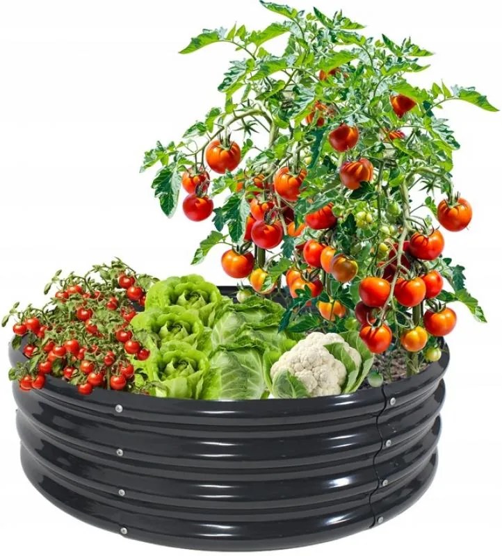 Jardiniera rotundă din tablă de culoare antracit 90 x 90 x 30 cm