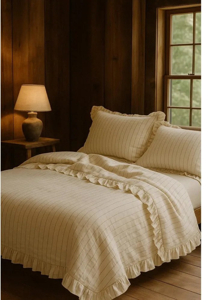 Lenjerie de pat bej din bumbac ranforcé pentru pat de o persoană 140x200 cm Amalia Striped – Mila Home Luxury