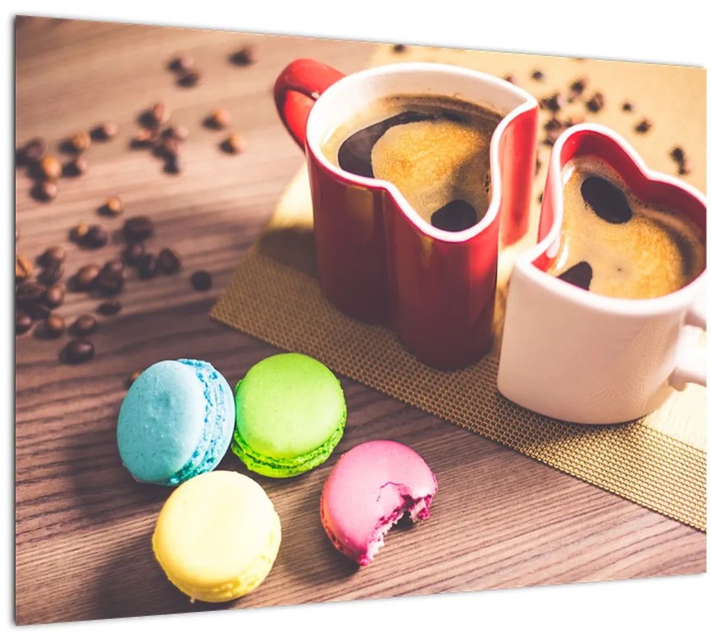 Tablou pe sticlă cu cafea și macarooni (70x50 cm)