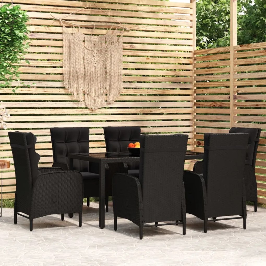 3058516 vidaXL Set mobilier de grădină, 7 piese, negru, poliratan