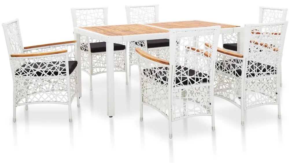 45997 vidaXL Set mobilier de exterior, 7 piese, alb, poliratan