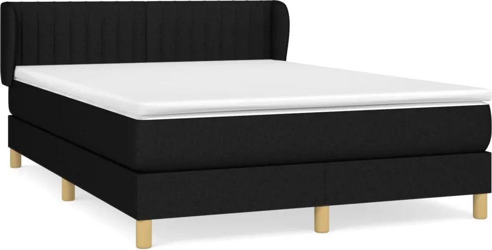 vidaXL Pat box spring cu saltea, negru, 140x190 cm, textil