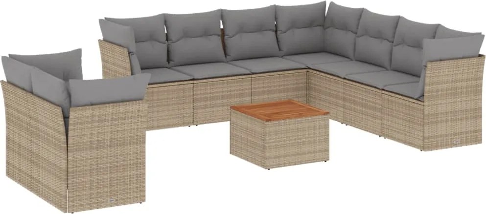vidaXL Set canapele de grădină, 11 piese, cu perne, bej, poliratan