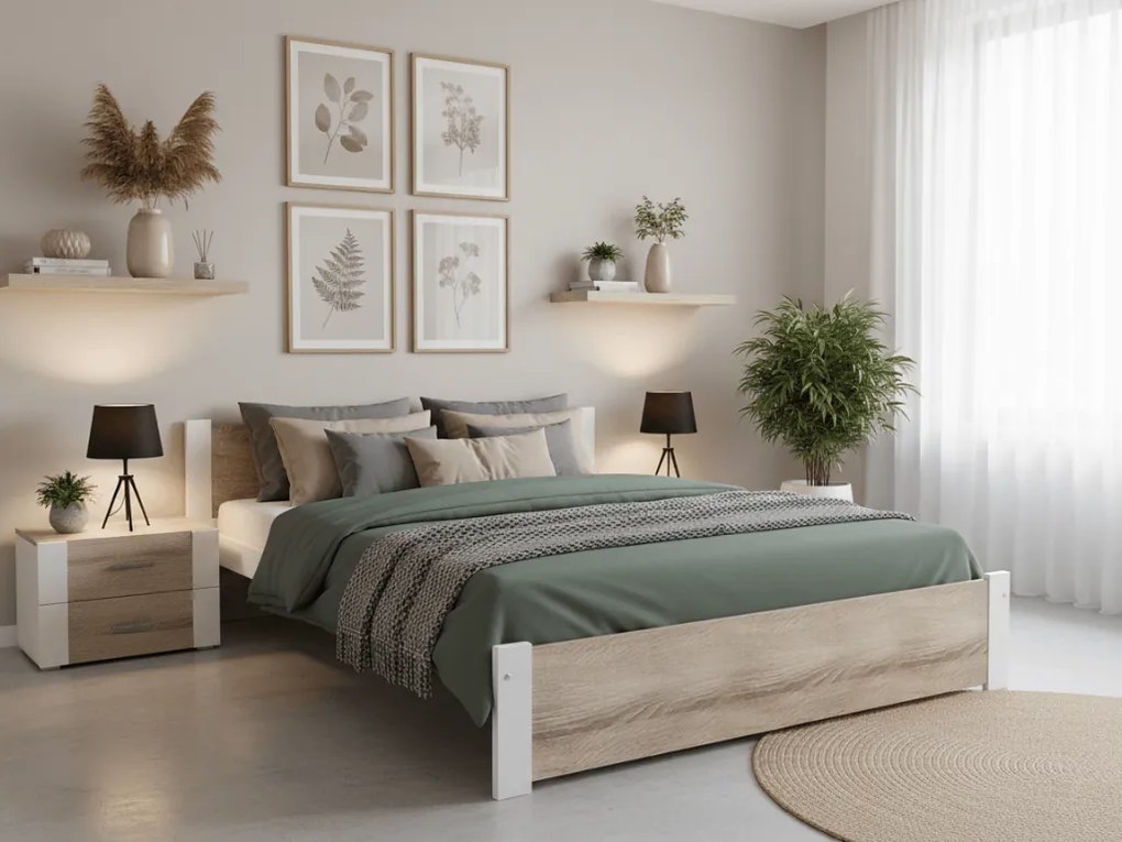 Pat de o persoana Ikaros, alb/stejar sonoma 120 x 200 cm Saltele: Cu saltele Coco Maxi 20 cm, Somiera pat: Cu lamele drepte