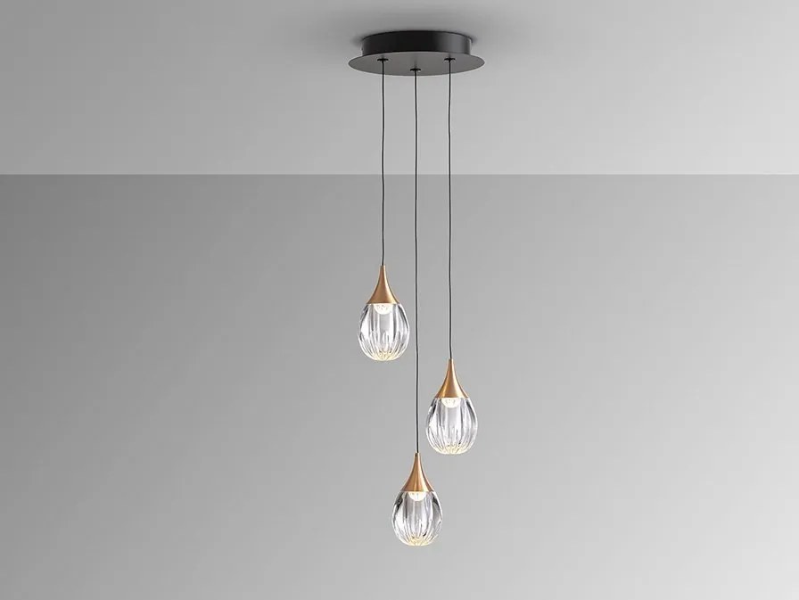 Lustra cu 3 pendule LED design modern Corina negru/ cupru