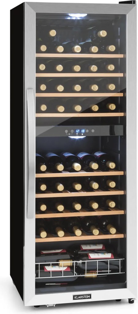 Klarstein Vinamour 54D, răcitor de vinuri, 2 zone, 148 l, 54 sticle, față din oțel inoxidabil