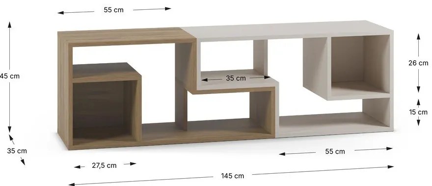 Comodă TV albă/în culoare naturală pe colț cu aspect de lemn de stejar 145x45x35 cm Glina – Marckeric