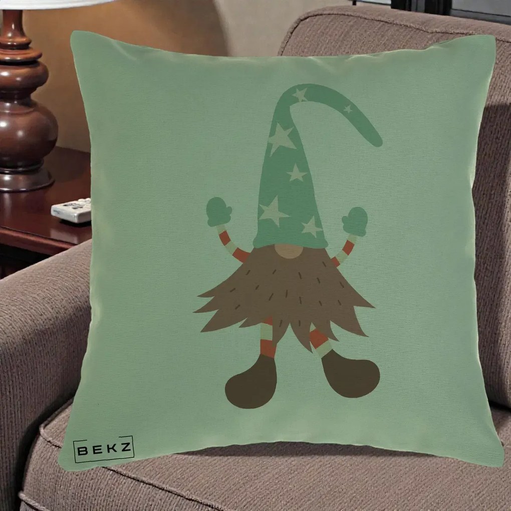 Perna Decorativa Pitic Gnom Nordic cu Cadou Menta, 40x40 cm, Verde, Husa Detasabila, Perna Inclusa, BEKZ®