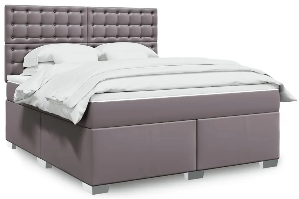vidaXL Pat box spring cu saltea, gri, 180x200 cm, piele ecologică