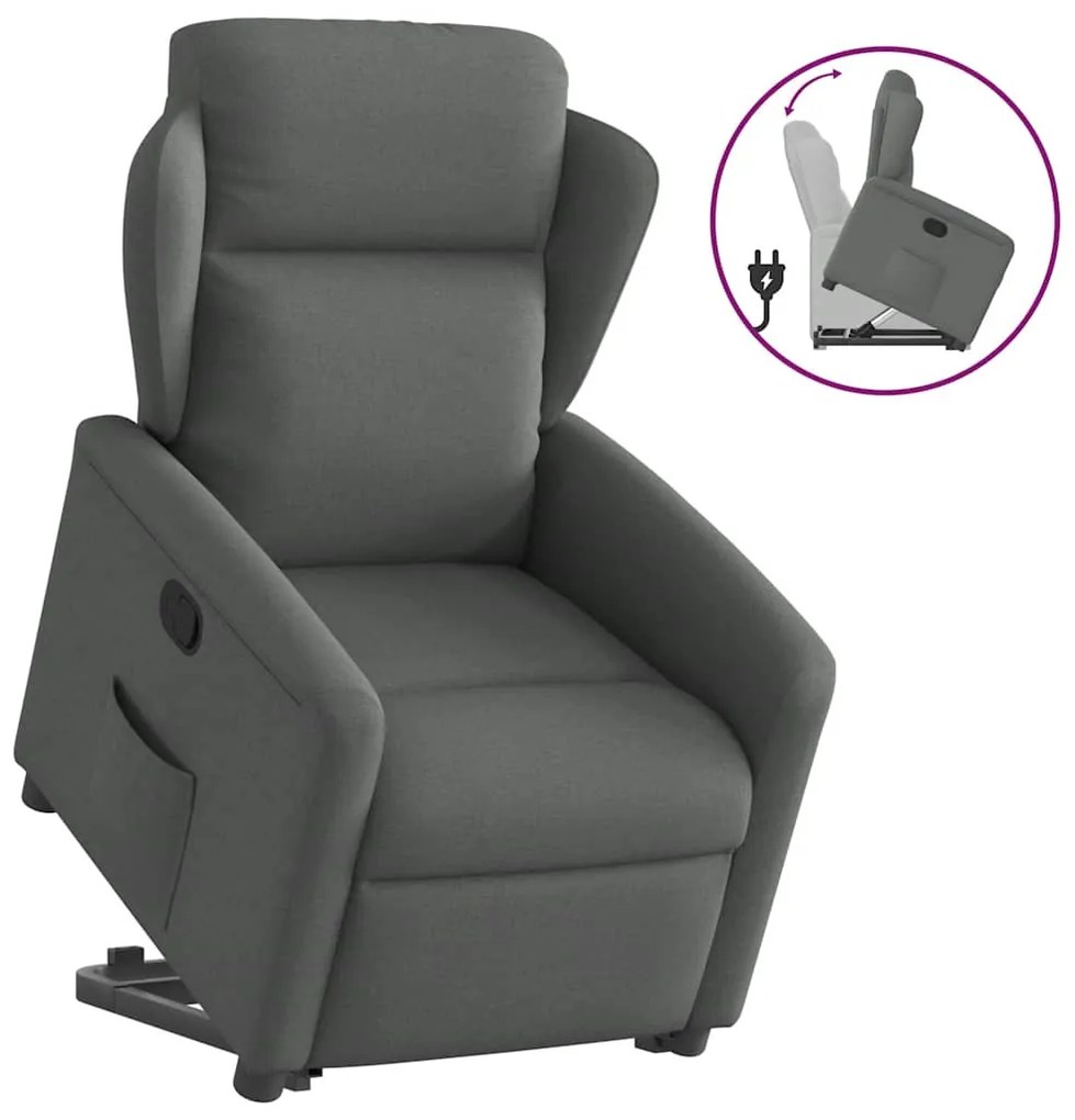 vidaXL Fotoliu rabatabil cu ridicare pe verticală, gri închis, textil