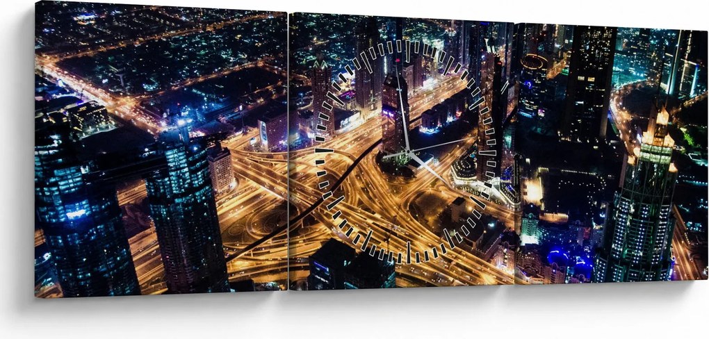 Tablou cu oraș nocturn (cu ceas) (90x30 cm)