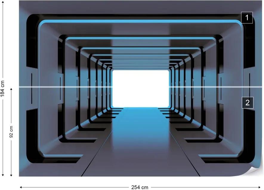 Fototapet GLIX - 3D Tunnel Illusion Blue + adeziv GRATUIT Tapet nețesute - 254x184 cm