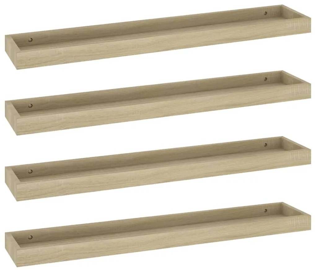 330234 vidaXL Rafturi de perete Loggia, 4 buc., stejar, 80x15x4 cm, MDF