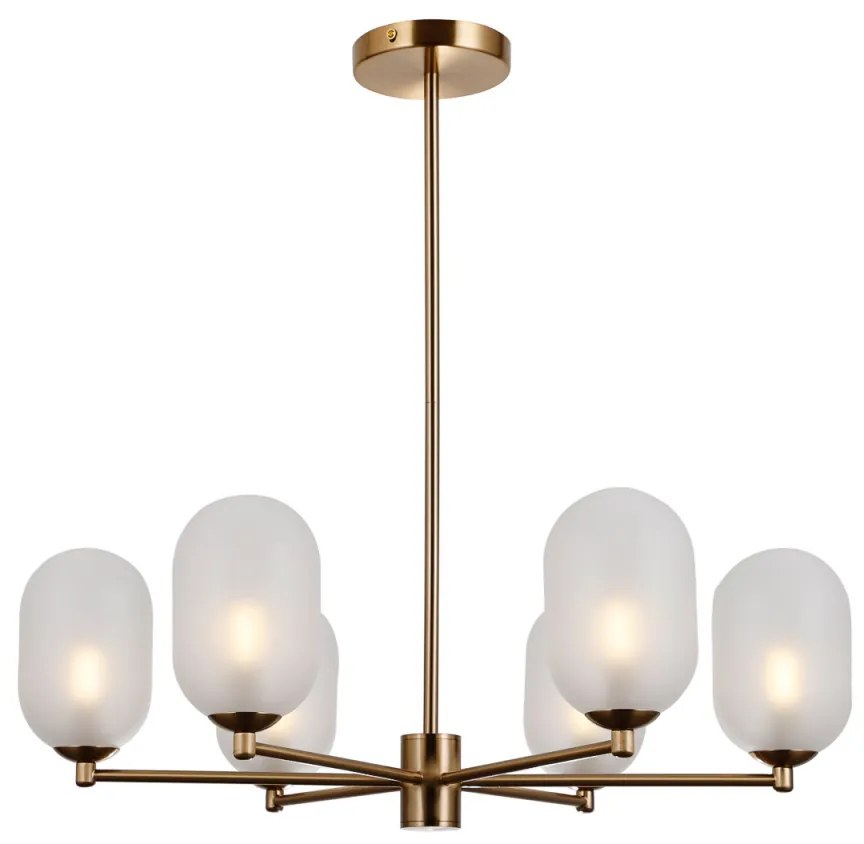 Lustra moderna bronz cu 6 globuri din sticla alba Perano