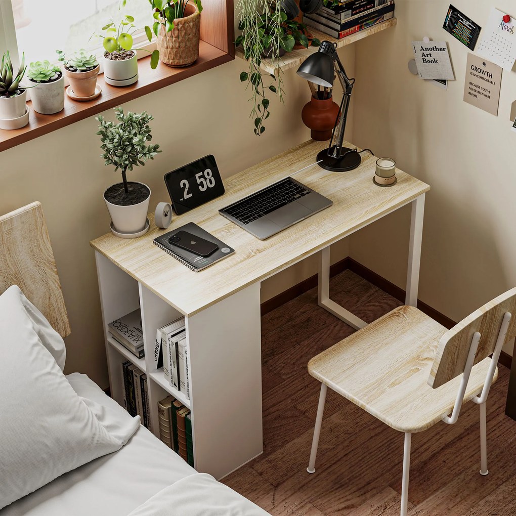 HOMCOM Masă compactă pentru calculator, birou modern cu compartimente de depozitare, pentru spații mici, 100 x 54 x 75 cm, Alb | Aosom Romania